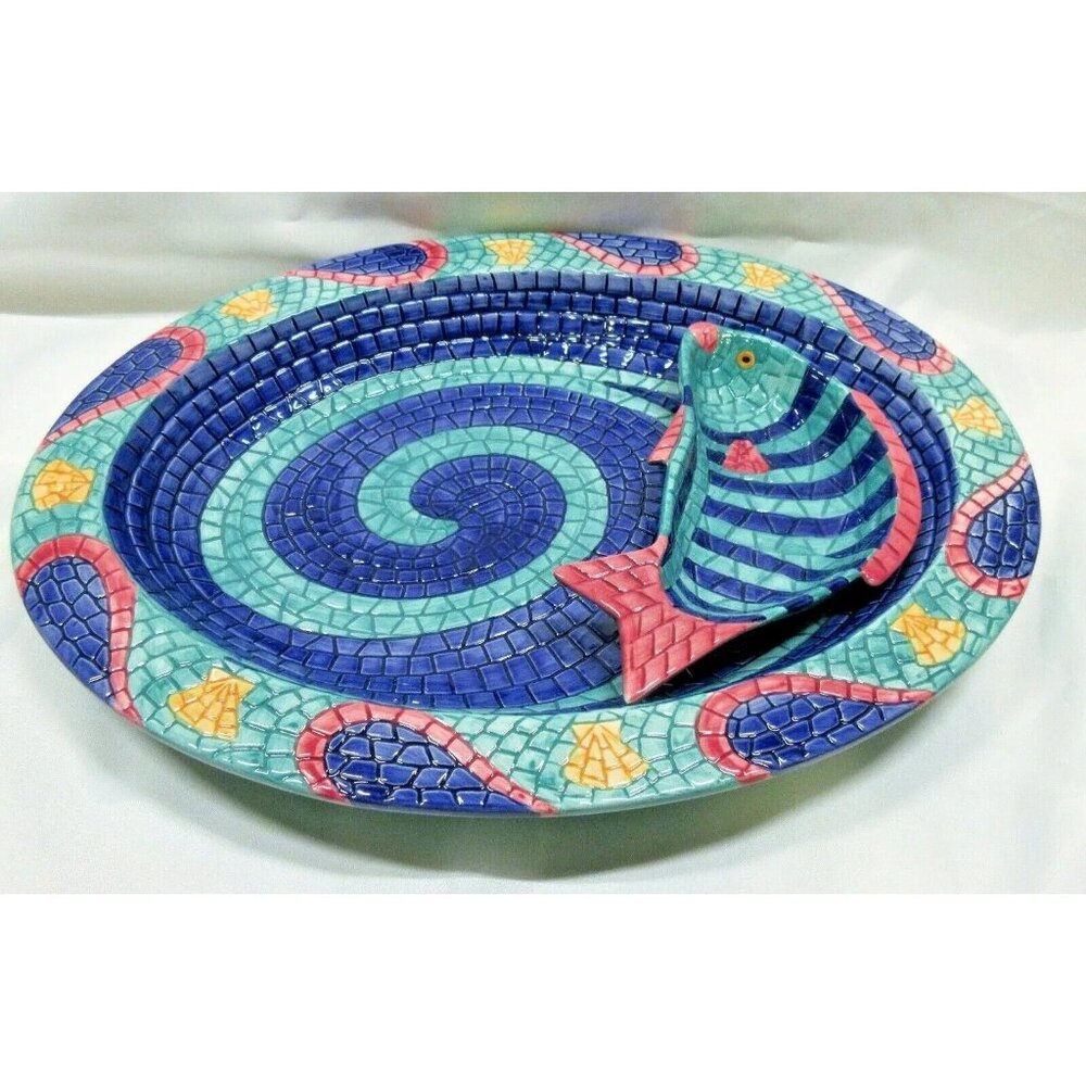 Clay Art Mosaic Fish 2-Piece Chip & Dip‎ Set – New in Box